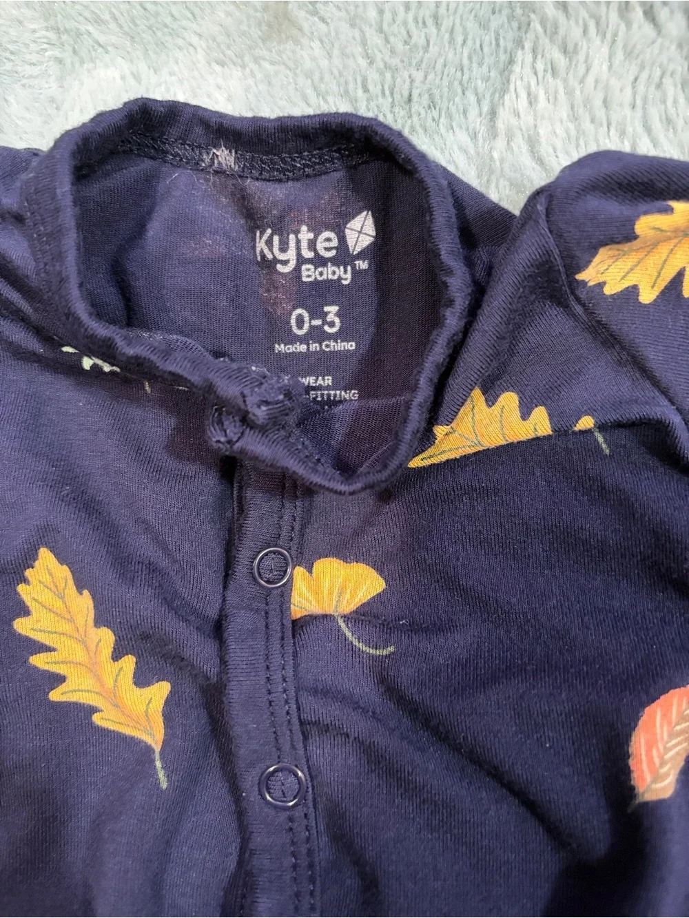 Kyte BABY Navy Footed One-Piece with Fall Leaf Print